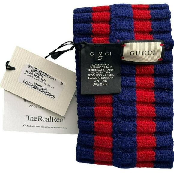 GUCCI Blue and Red Wool Headband w/ Tags and Box, M57 - Picture 4 of 10